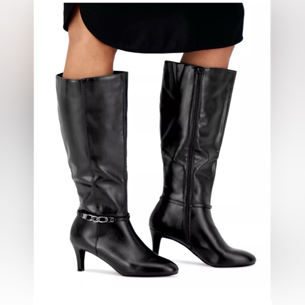 Karen Scott Black Croc Knee High Boots Kitten Heel Pointed Toe Size 5
